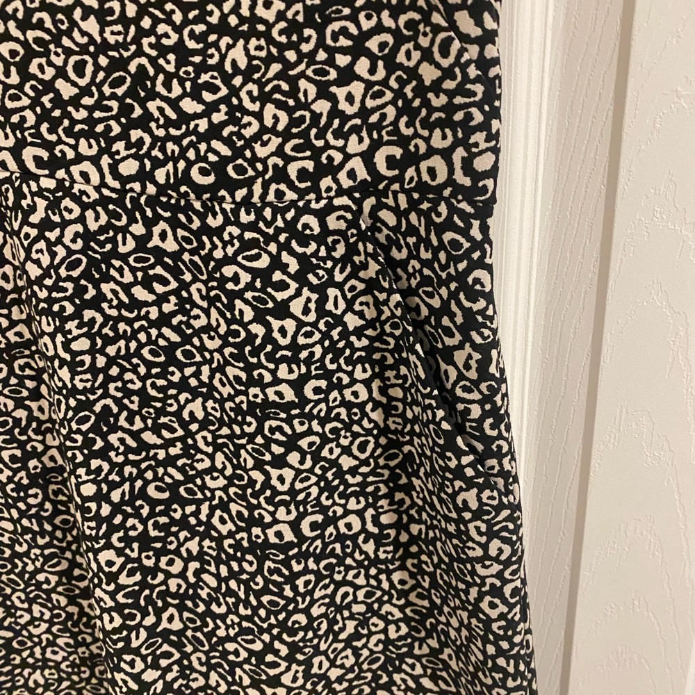 LOFT Black and Cream Leopard A-Line Skirt
